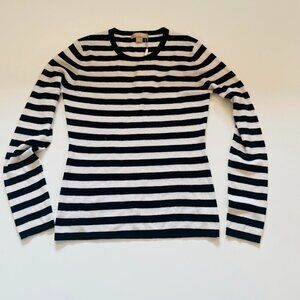 NWT Michael Kors 100% Cashmere Sweater Top Black White Stripe Knit Preppy Winter